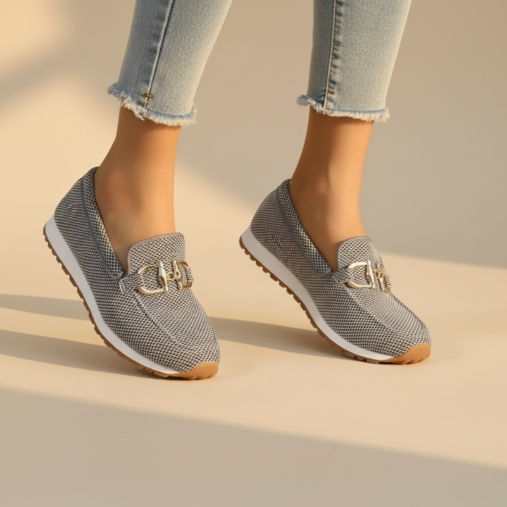 Elegant beige Suzane loafers, cushioned for ultimate comfort. Women's orthopedic slip-on shoes.