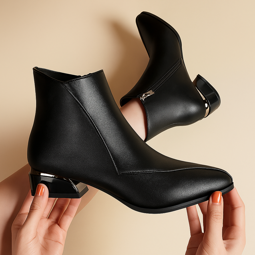 Orthopedic Sylvette pointed toe ankle boots for women, comfortable heel & zipper closure