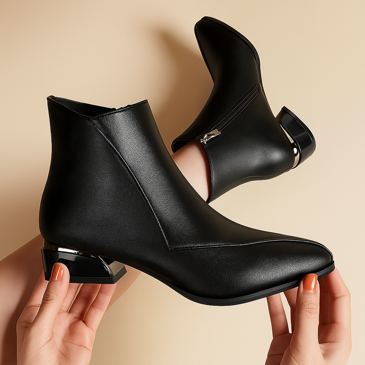 Orthopedic Sylvette pointed toe ankle boots for women, comfortable heel & zipper closure
