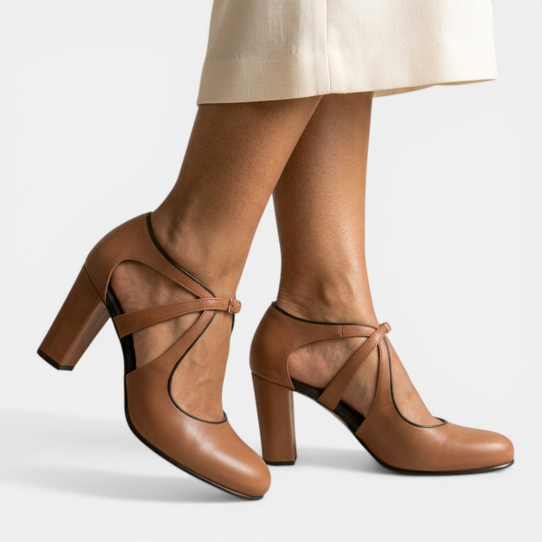Women's T-Strap High Heel Sandals with round toe & buckle closure for elegant evening wear. Classic style.