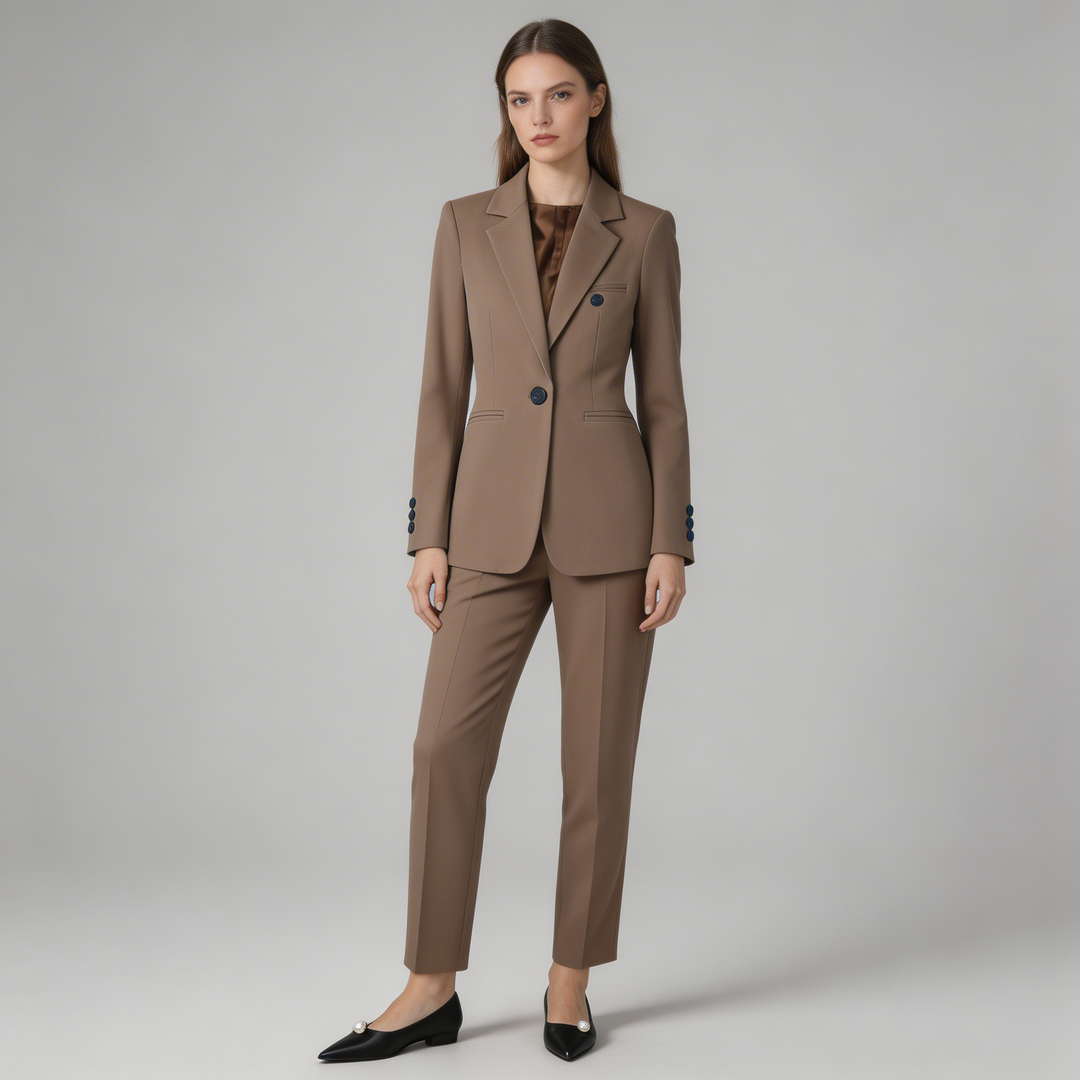 Women's tailored blazer set with notched lapel, perfect for business casual or professional office wear.