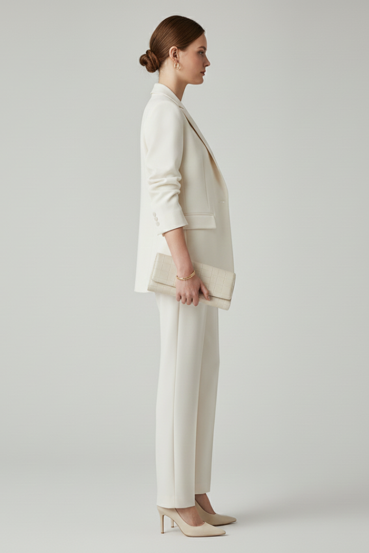 Stylish straight-leg trousers from a women's tailored blazer set. Versatile for workwear & professional fashion.