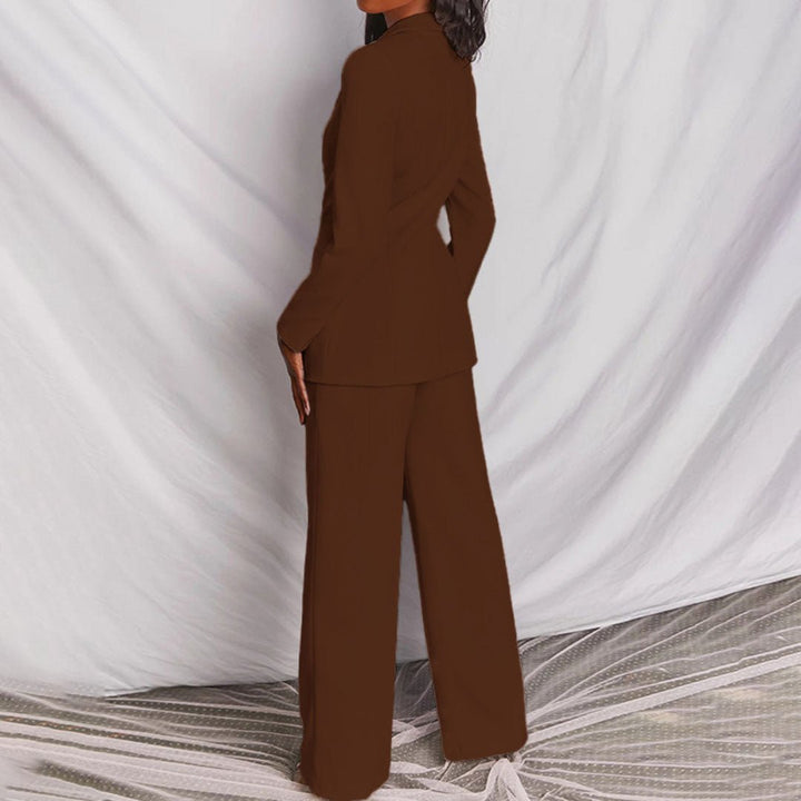 Women's business casual tailored blazer and trousers set, combining comfort with professional elegance.