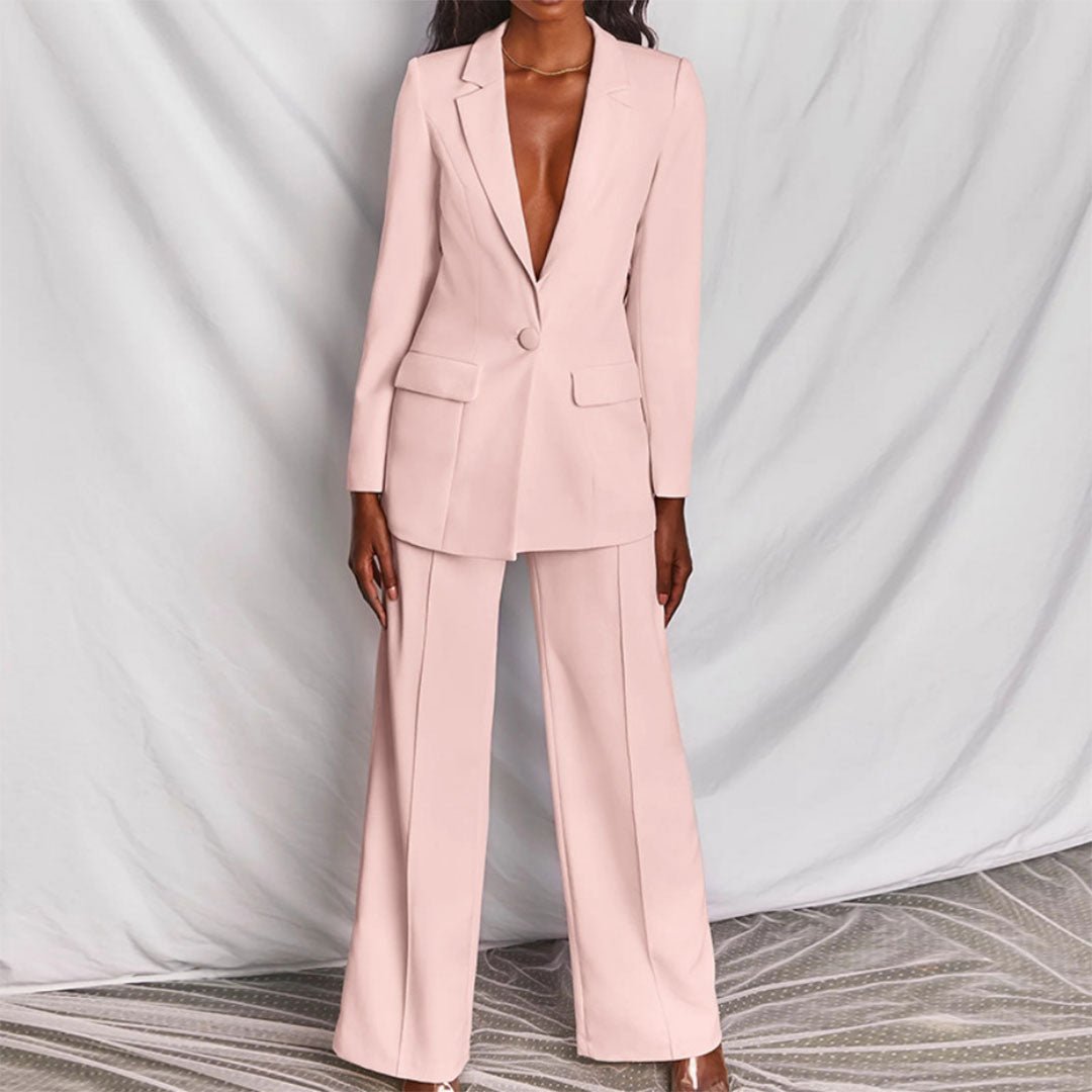 Professional women's tailored trousers & blazer set. A modern matching suit for business chic attire.