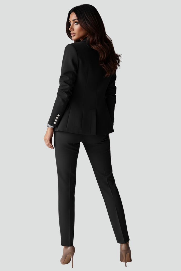 Well-fitted women's suit set, a professional blazer & straight trousers for a polished look.