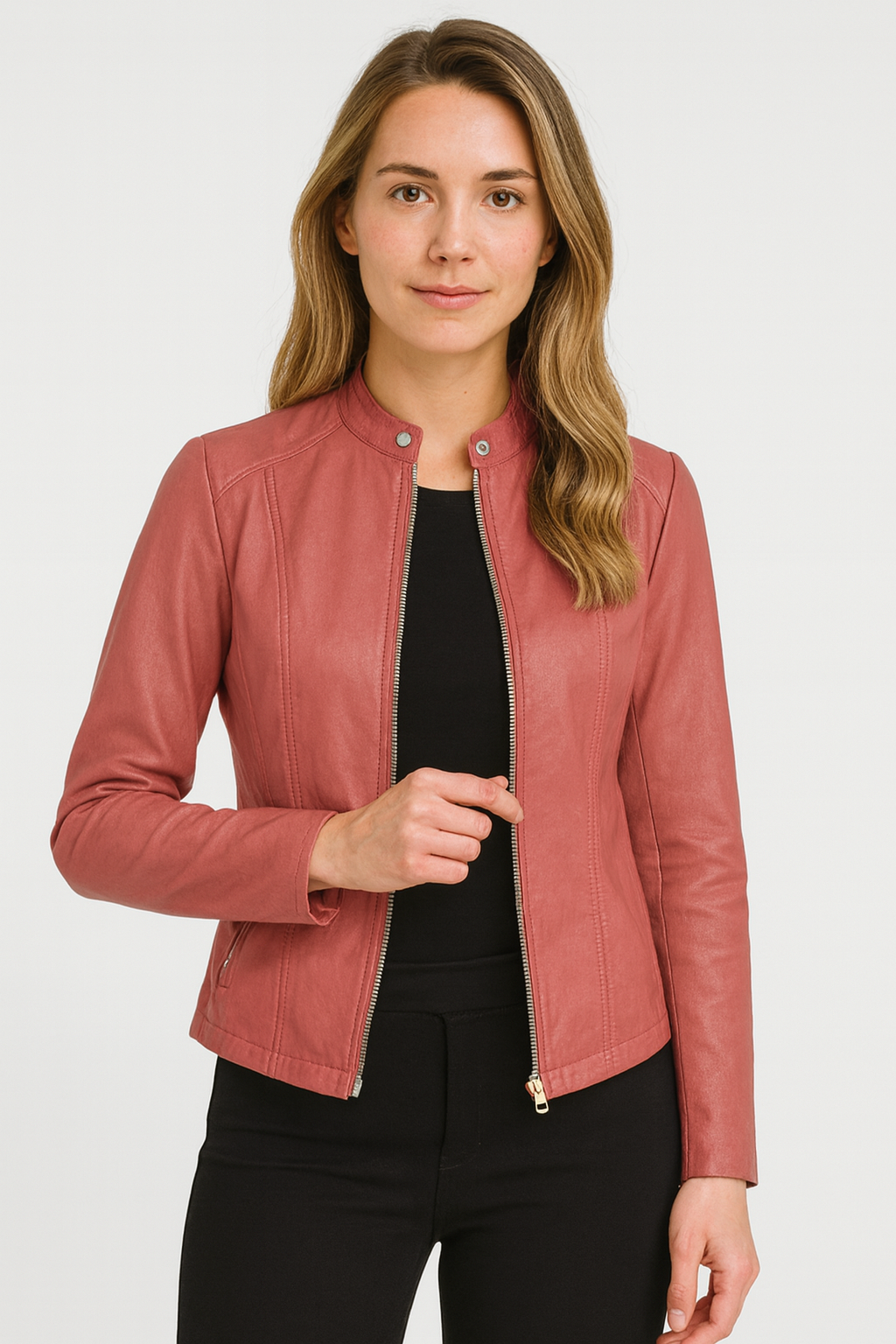 Chic women's tailored zip-up jacket. Versatile modern outerwear, suitable for both everyday and evening elegance.