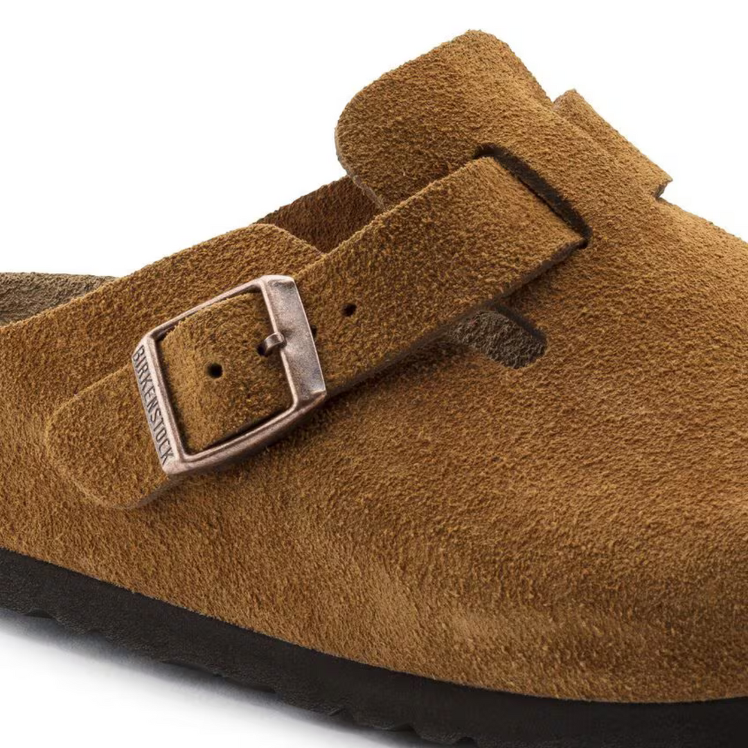 Back view of women's taupe comfort clogs, showing the sturdy sole and slip-on style for easy wear.
