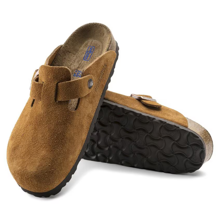 Taupe women's comfort clogs featuring an anatomical cushioned footbed, ideal for walking and everyday wear.