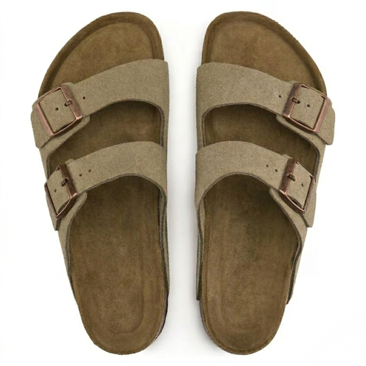 Stylish taupe women's casual sandals with superior ergonomic comfort for daily wear and excellent foot support.