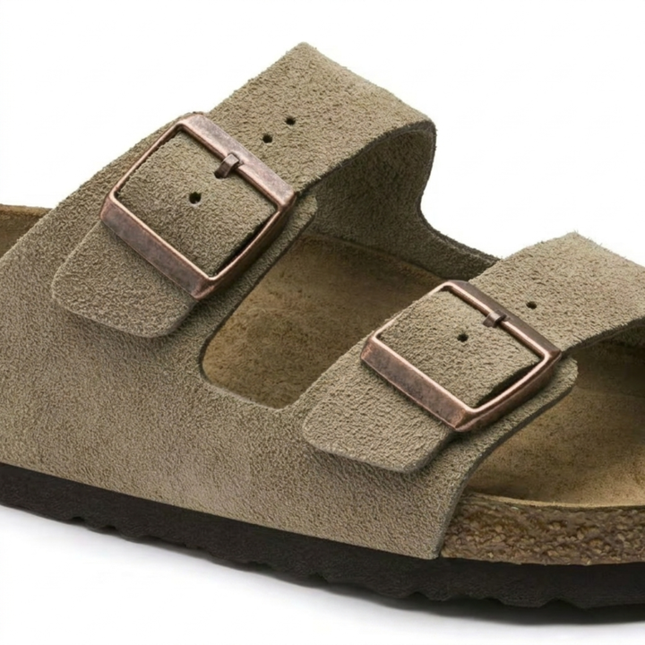 Taupe women's comfortable sandals, designed with ergonomic foot support for ultimate all-day wear.