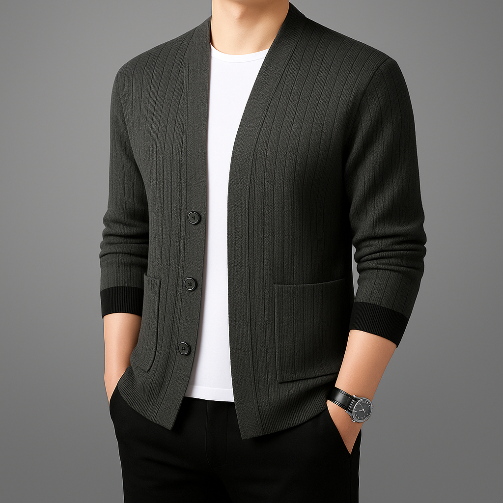 Stylish women's long sleeve knitwear cardigan with button front closure