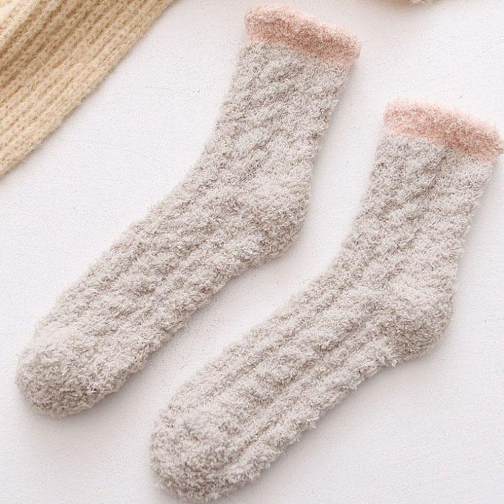 Model showcasing the ankle height of women's fleece-lined thermal winter socks.