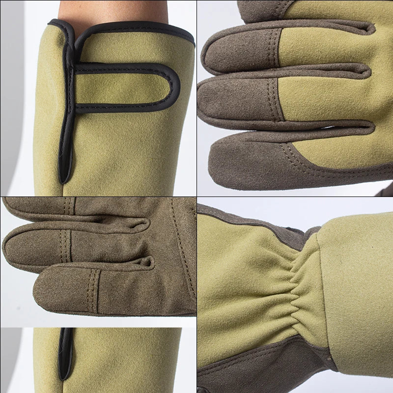 Women's protective long gardening gloves, designed to be thorn-proof for comfortable rose handling.