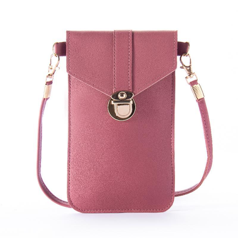 Women's fashionable shoulder bag with integrated touchscreen for smartphone use
