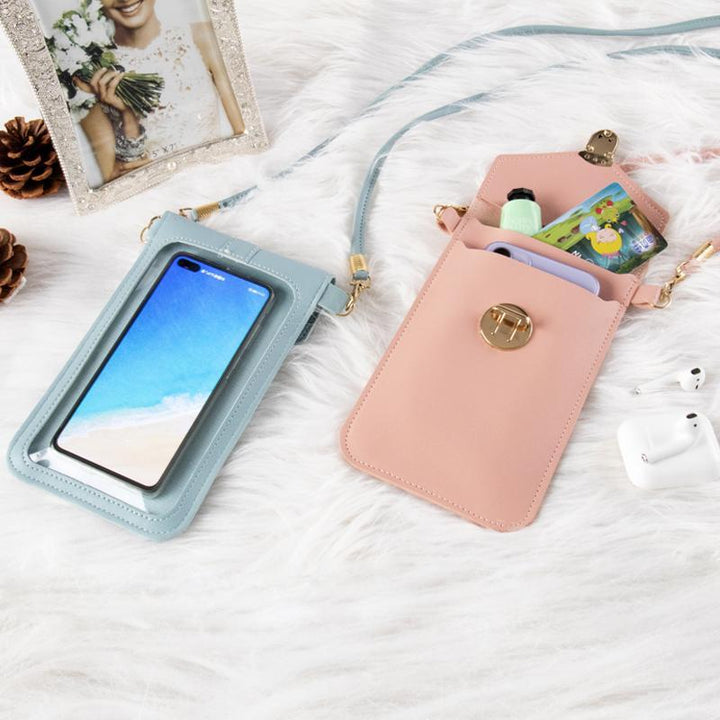 Black PU leather women's crossbody phone bag, a great gift for tech-savvy individuals