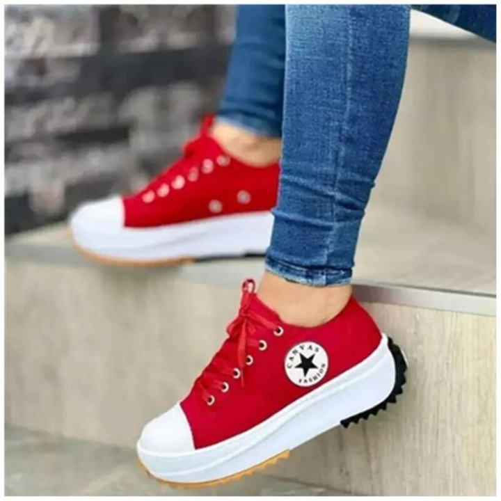Women's comfortable chunky sole sneakers; trendy low-top design with versatile street fashion for everyday wear.