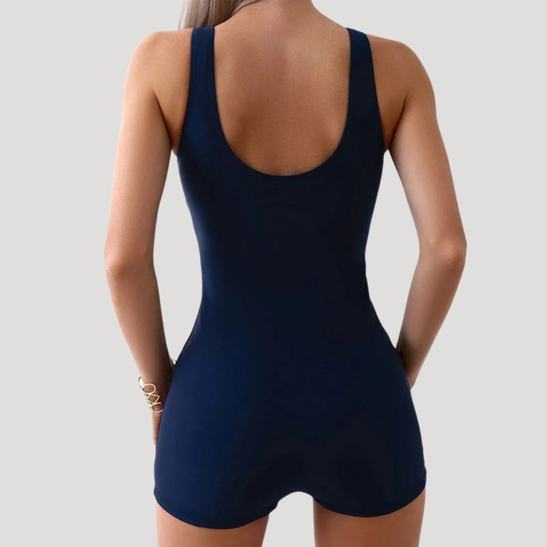 Comfortable women's tummy control one-piece swimsuit, designed for a flattering fit & stylish beach day.