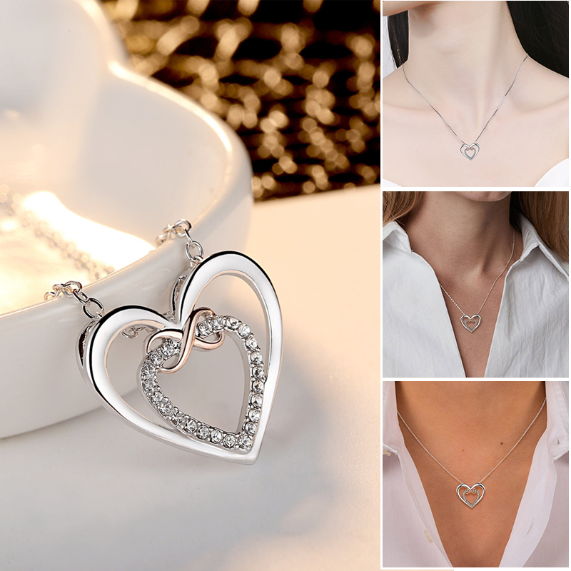 Women's Two Hearts Infinity Necklace, silver, intertwining symbols of love and eternity
