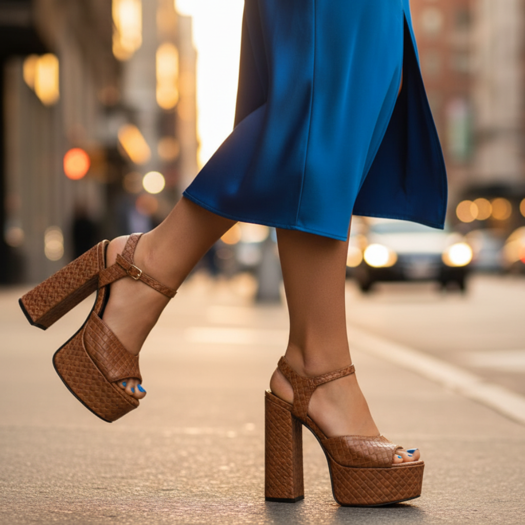 Women's ultra high platform sandals, block heel, open toe, and buckle strap for chic party wear.