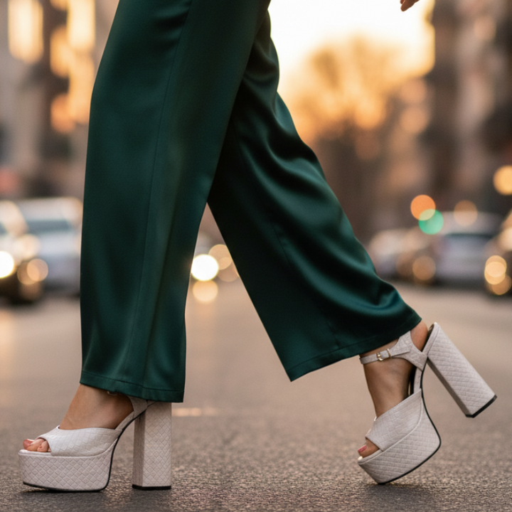 Stylish women's block heel platform sandals featuring a secure buckle strap and open toe design.