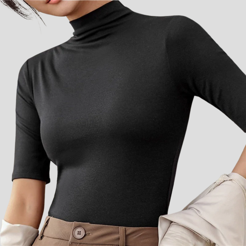 Versatile women's seamless turtleneck top. Ultra-thin, long-sleeve, smooth layering shirt for women's fashion.