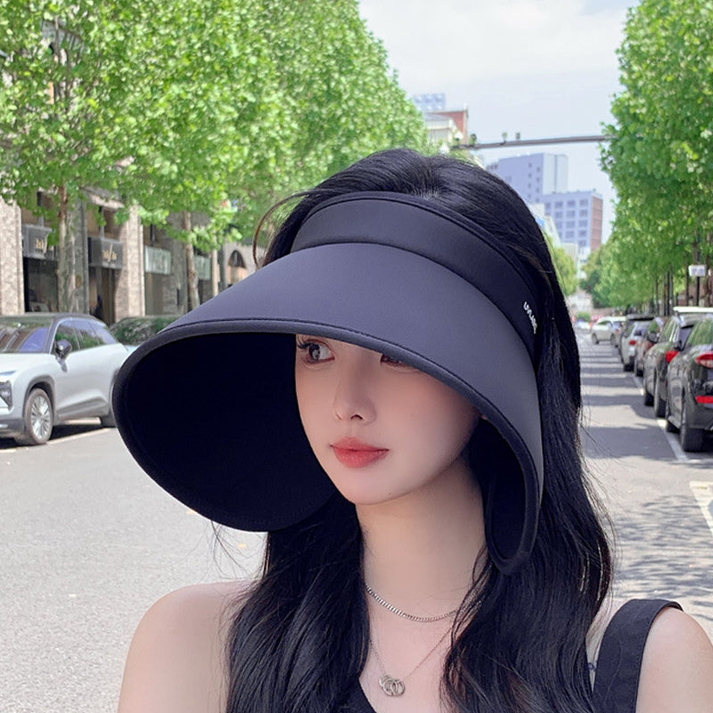 Outdoor women's UV hat, wide brim with hollow top, offering sun protection & style