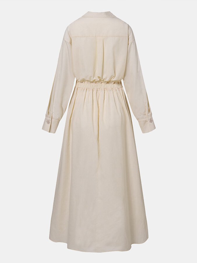 Chic women's A-line midi dress with a V-neck and long sleeves. A timeless piece for any wardrobe.