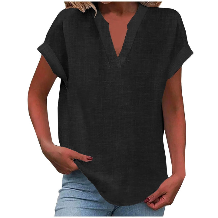 Summer fashion women's V-neck top, relaxed short sleeve fit. Comfortable & chic for any occasion.