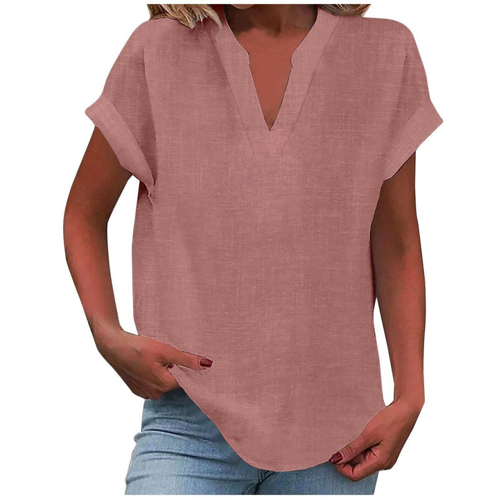 Chic ladies' short sleeve V-neck blouse, relaxed fit. Versatile for spring & summer fashion.