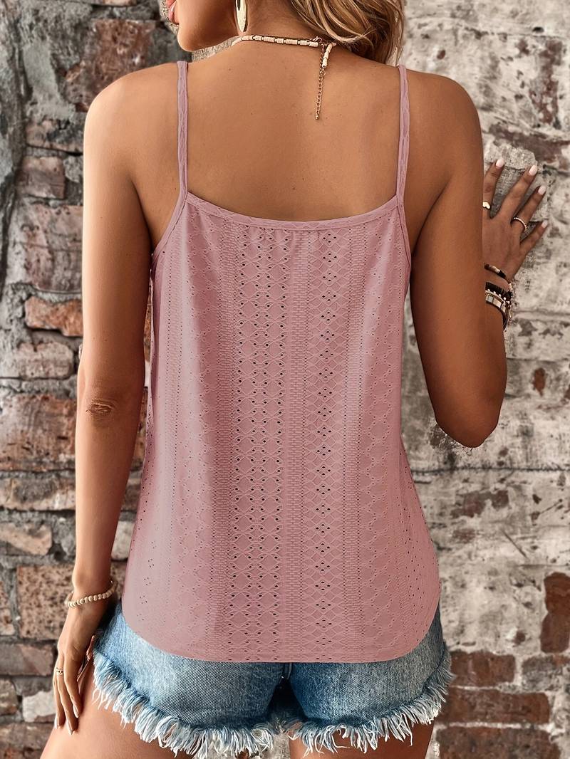 Versatile women's lace trim V-neck cami top for summer. Easy to style, perfect for layering or stand-alone wear.