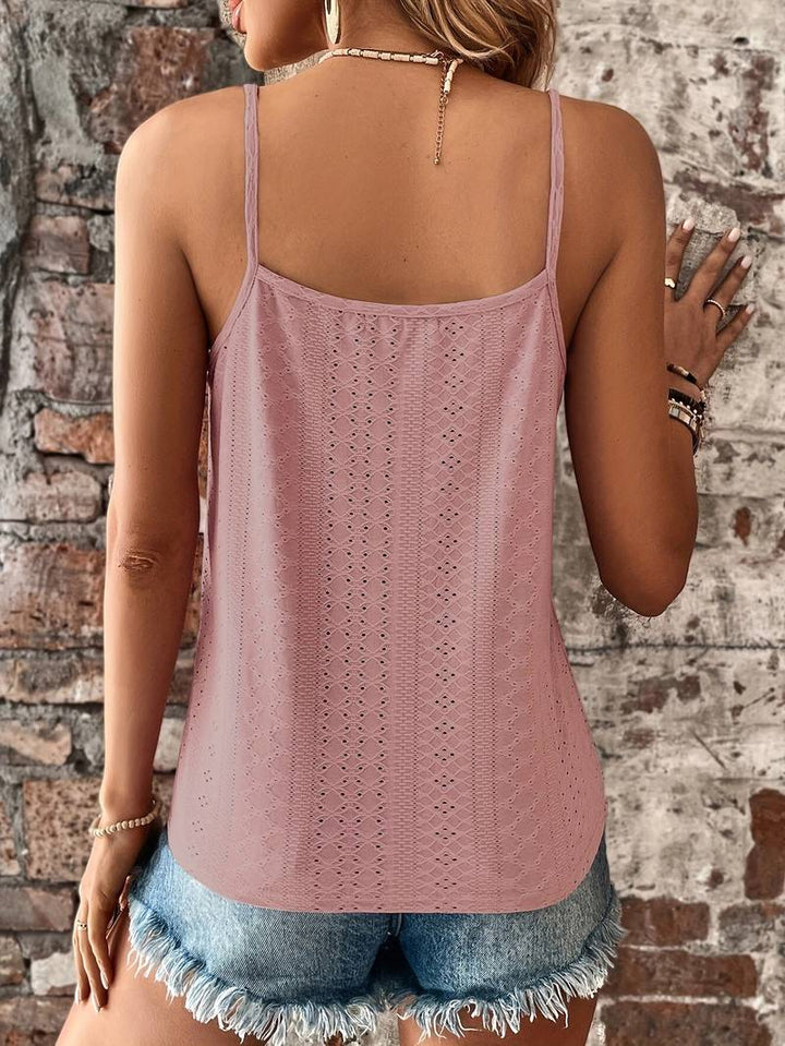 Versatile women's lace trim V-neck cami top for summer. Easy to style, perfect for layering or stand-alone wear.