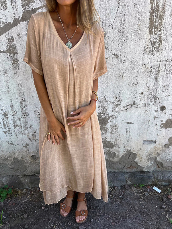 Women's V-neck kimono midi dress, loose fit, perfect for casual daily wear or summer fashion.