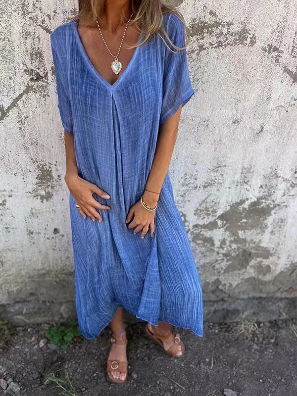 Elegant flowy kimono midi dress for women with V-neck, comfortable for daily wear or vacation style.
