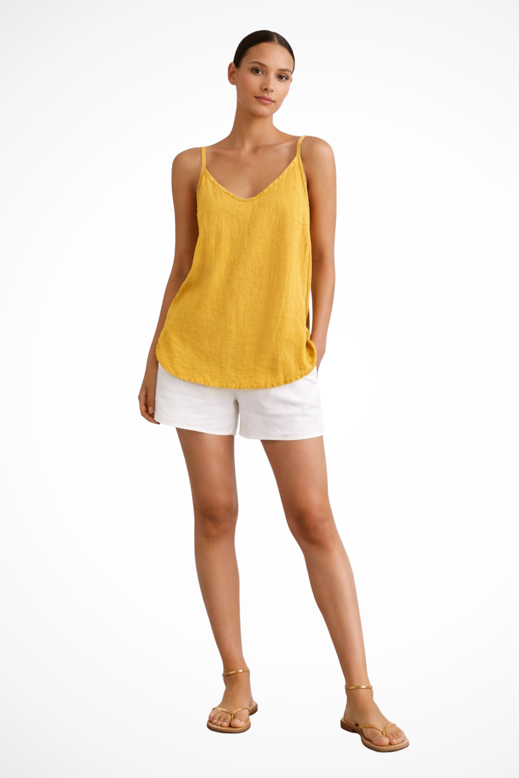 Comfortable women's V-neck cami with relaxed fit and spaghetti straps for everyday wear & summer.