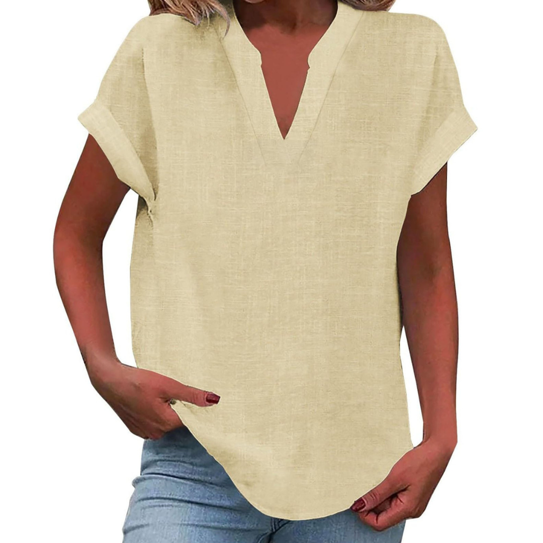 Everyday women's blouse, V-neck, short sleeves, offering ultimate comfort & style.