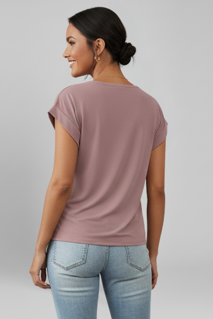 Elegant women's V-neck short sleeve blouse, ideal for work wear or versatile fashion.