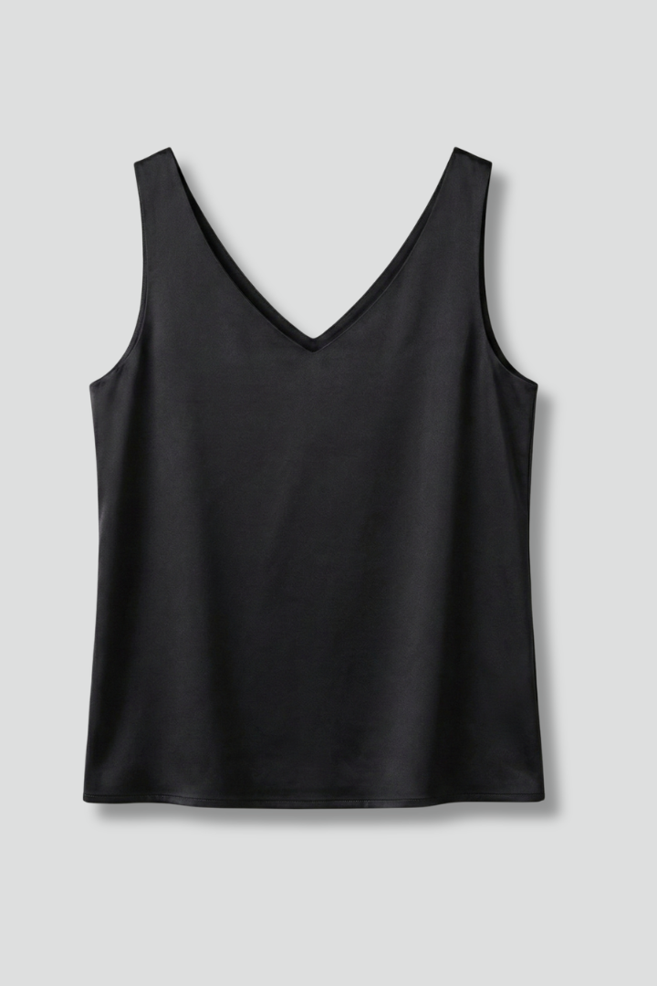 Women's summer V-neck tank, sleeveless and plain for effortless casual style.