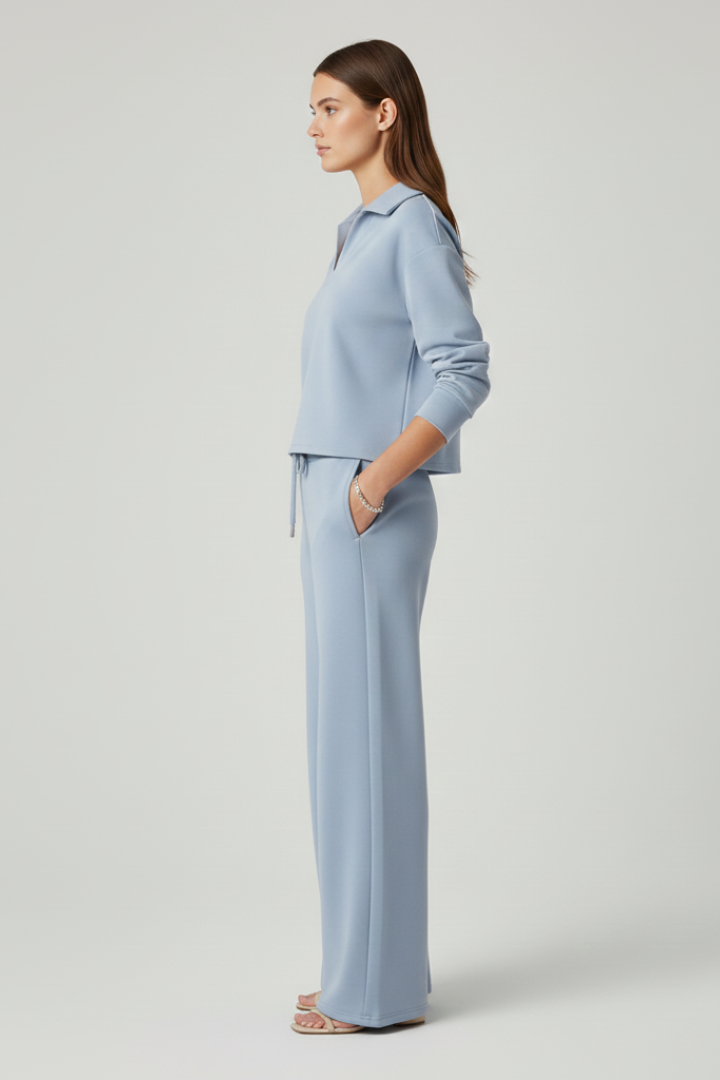Chic wide-leg trousers from a women's matching two-piece set, designed for comfort and versatile fashion.