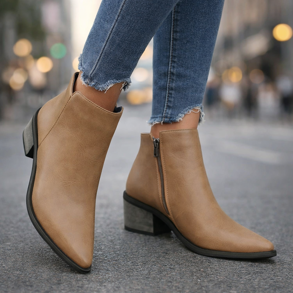Fashionable women's Verona leather ankle boots, side zip closure, perfect for versatile everyday style.