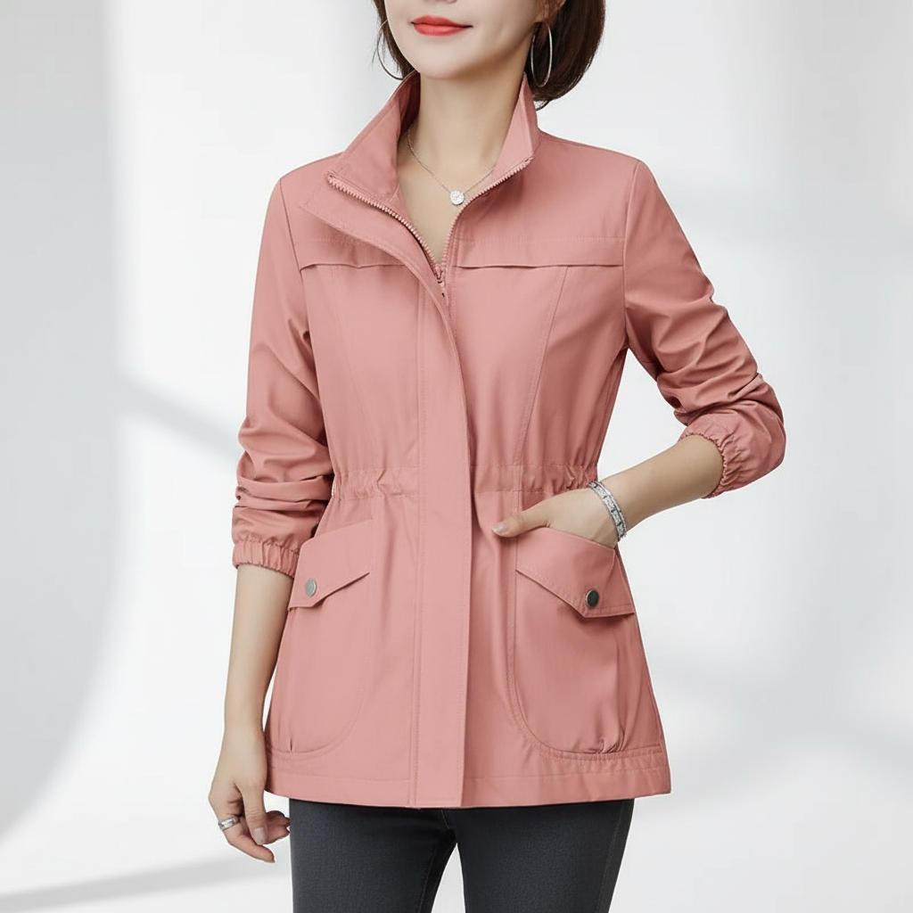 Delicate flora print light jacket for women, a comfortable and chic option for transitional seasons.