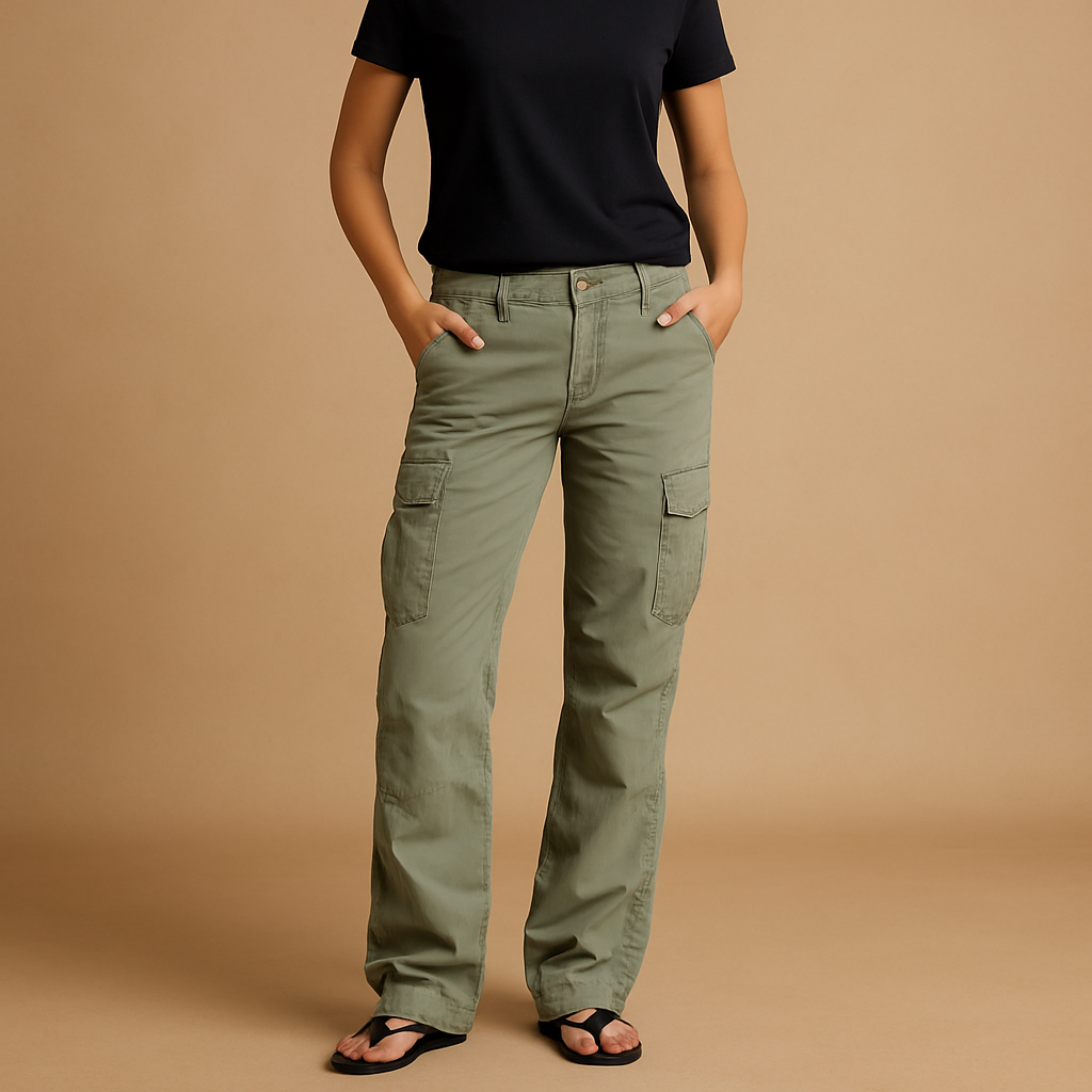 Stylish women's utility cargo pants with multiple functional pockets, designed for fashion and practicality.