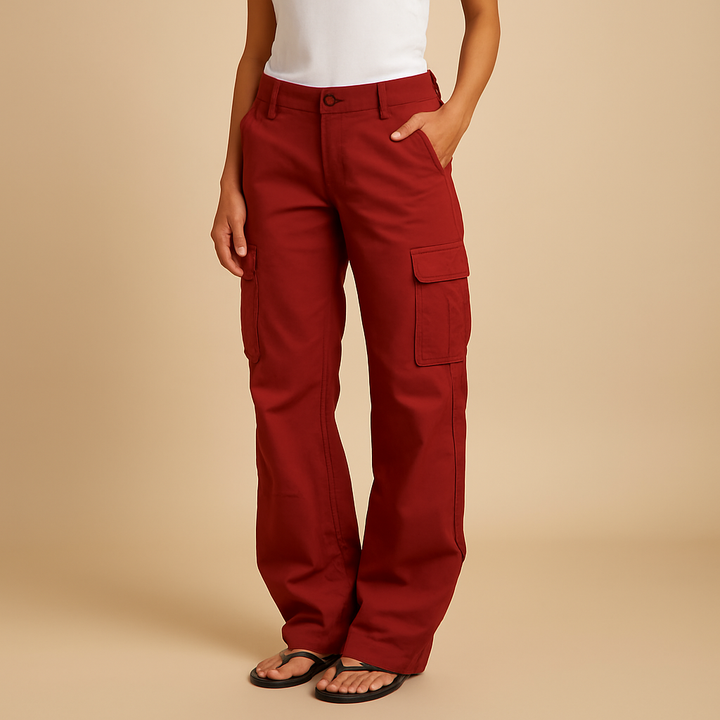 Modern women's straight-leg cargo pants, offering versatile style for everyday outfits and active wear.