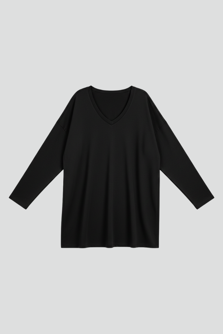 Women's versatile v-neck long sleeve top in a solid color, perfect for effortless casual and everyday wear.