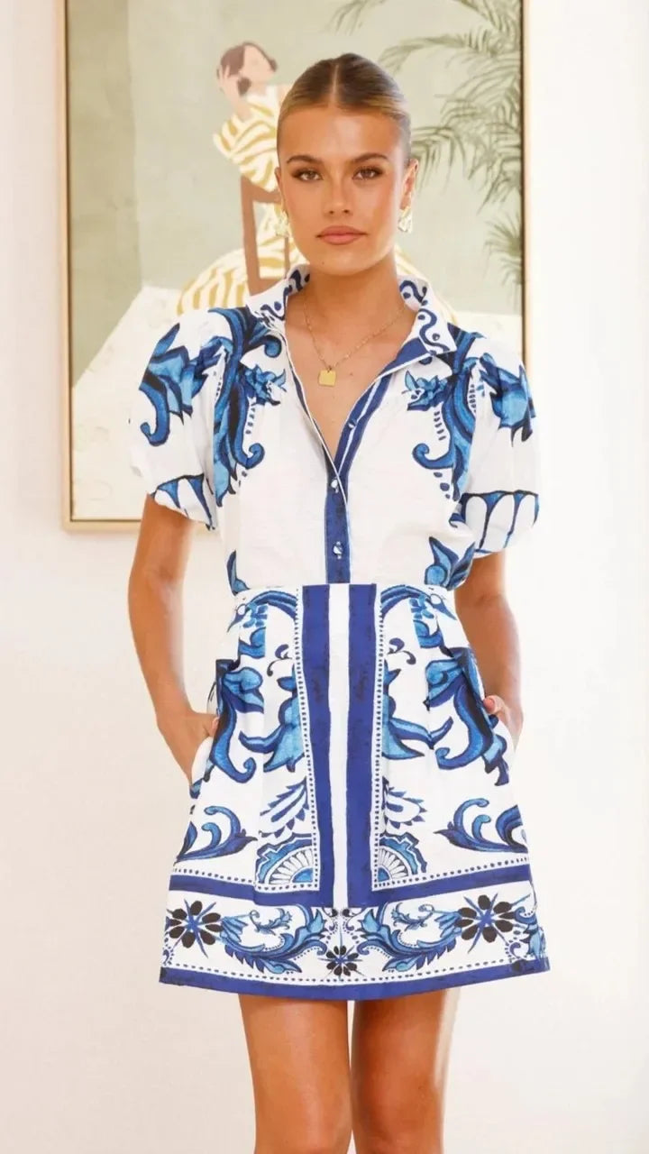 Gorgeous floral print mini dress for women, puff sleeves, perfect for summer.