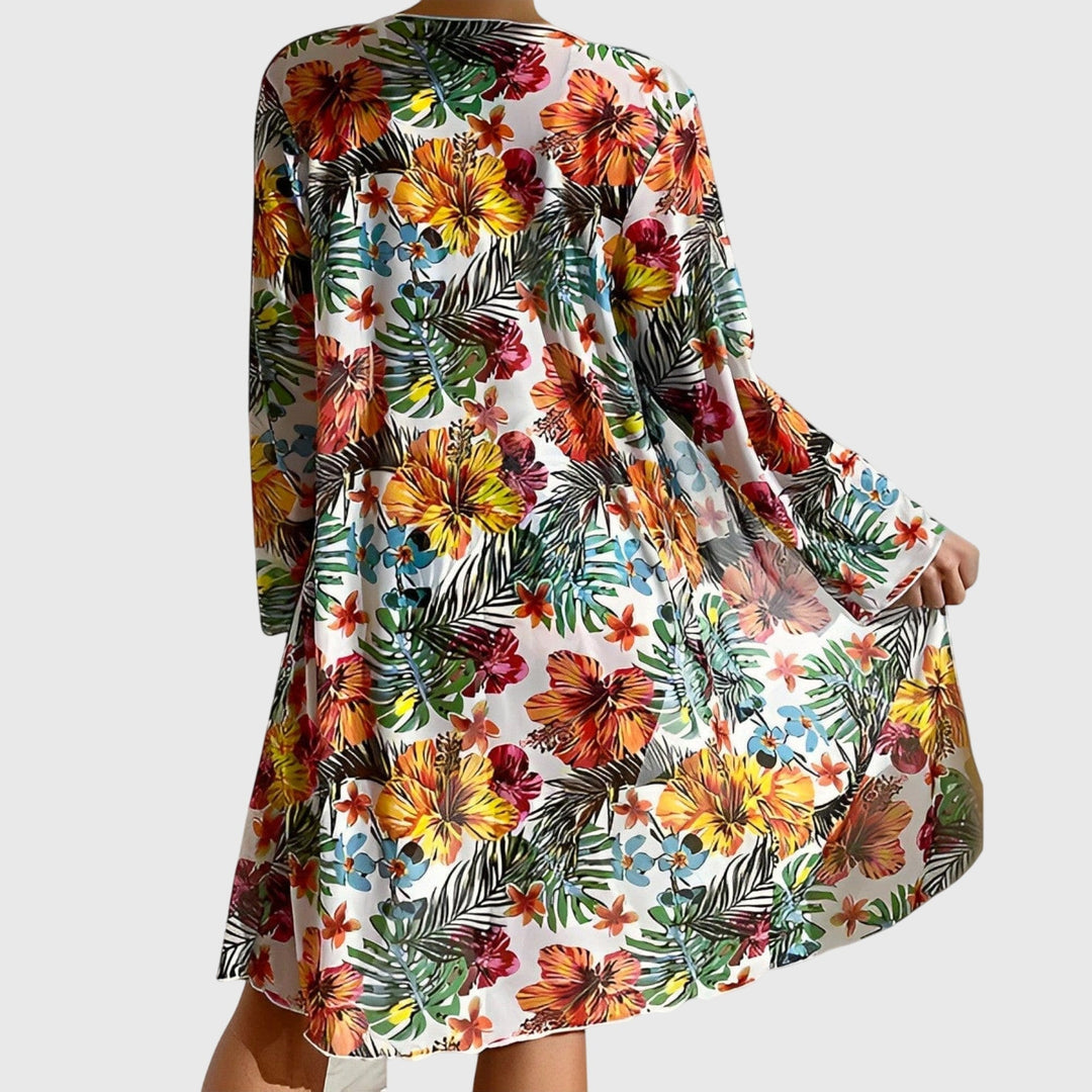 Ladies' tropical print two-piece swimsuit. Stylish and vibrant bikini set, great for summer vacation and beach.