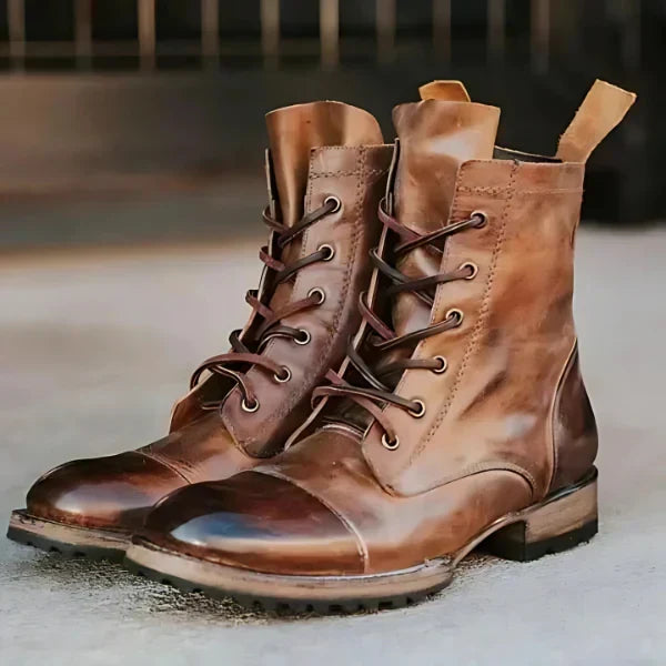 Women's vintage lace-up combat boots, blending rugged style with fashion. Perfect for autumn & winter outfits.