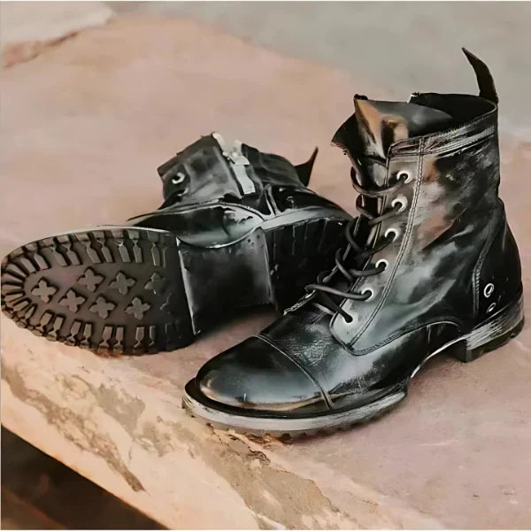 Durable women's vintage lace-up combat ankle boots with sturdy soles, ideal for walking & everyday wear.