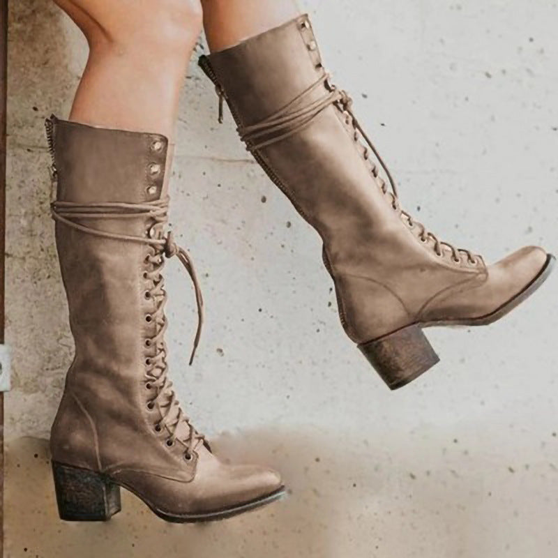 Classic women's lace-up high heel boots, ideal for adding a touch of vintage flair to your fall wardrobe.