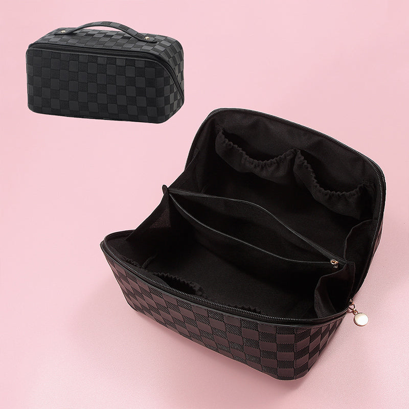 Front view of Women's Vintage Pattern Handheld Cosmetic Bag, PU leather finish