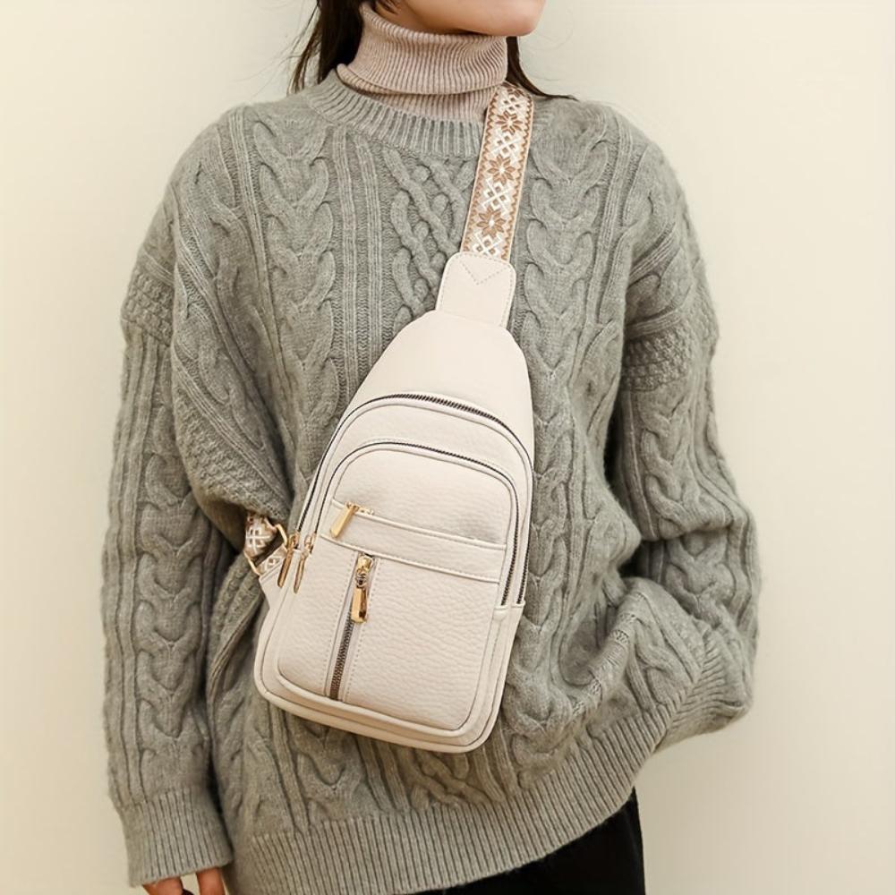 Black vintage style leather shoulder bag, women's chest crossbody.